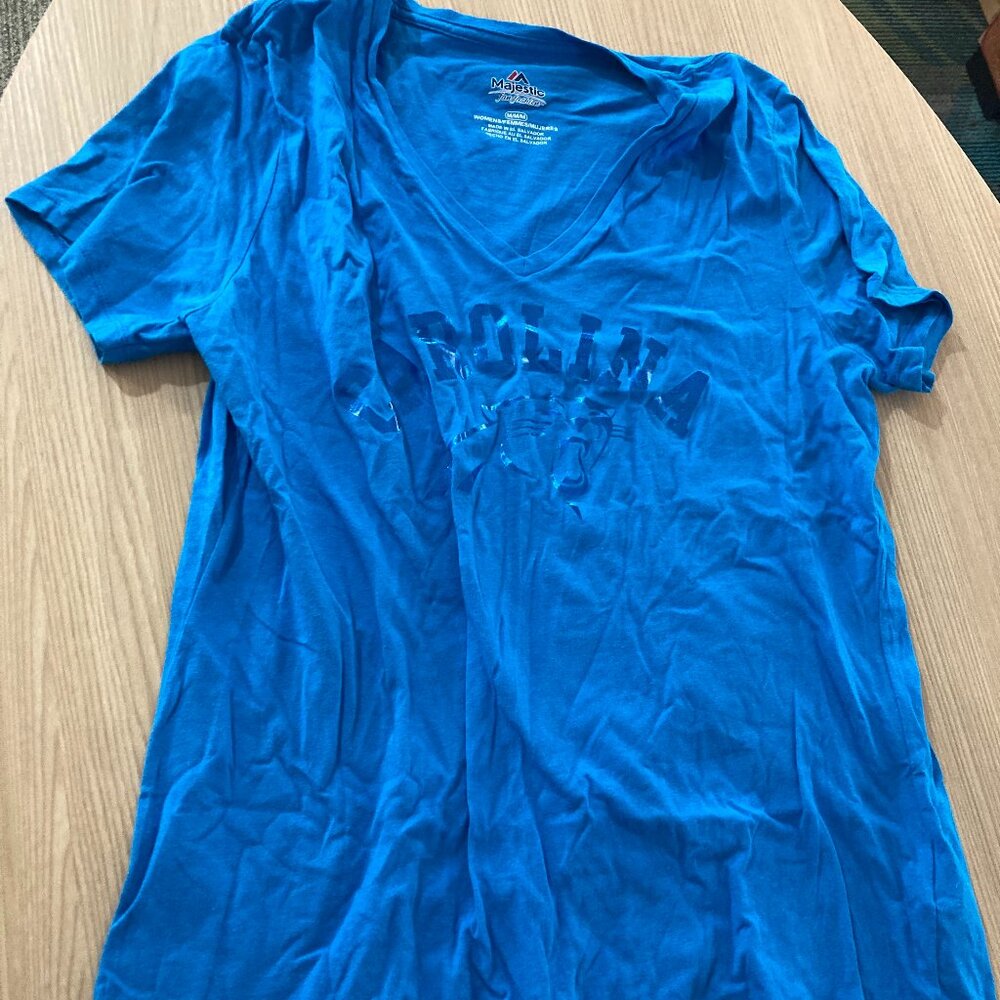 Carolina Panthers T Shirt Women Medium Majestic Blue Short Sleeve  V Neck